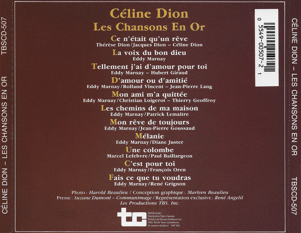 Celine Dion  Les Chansons En Or : Back
